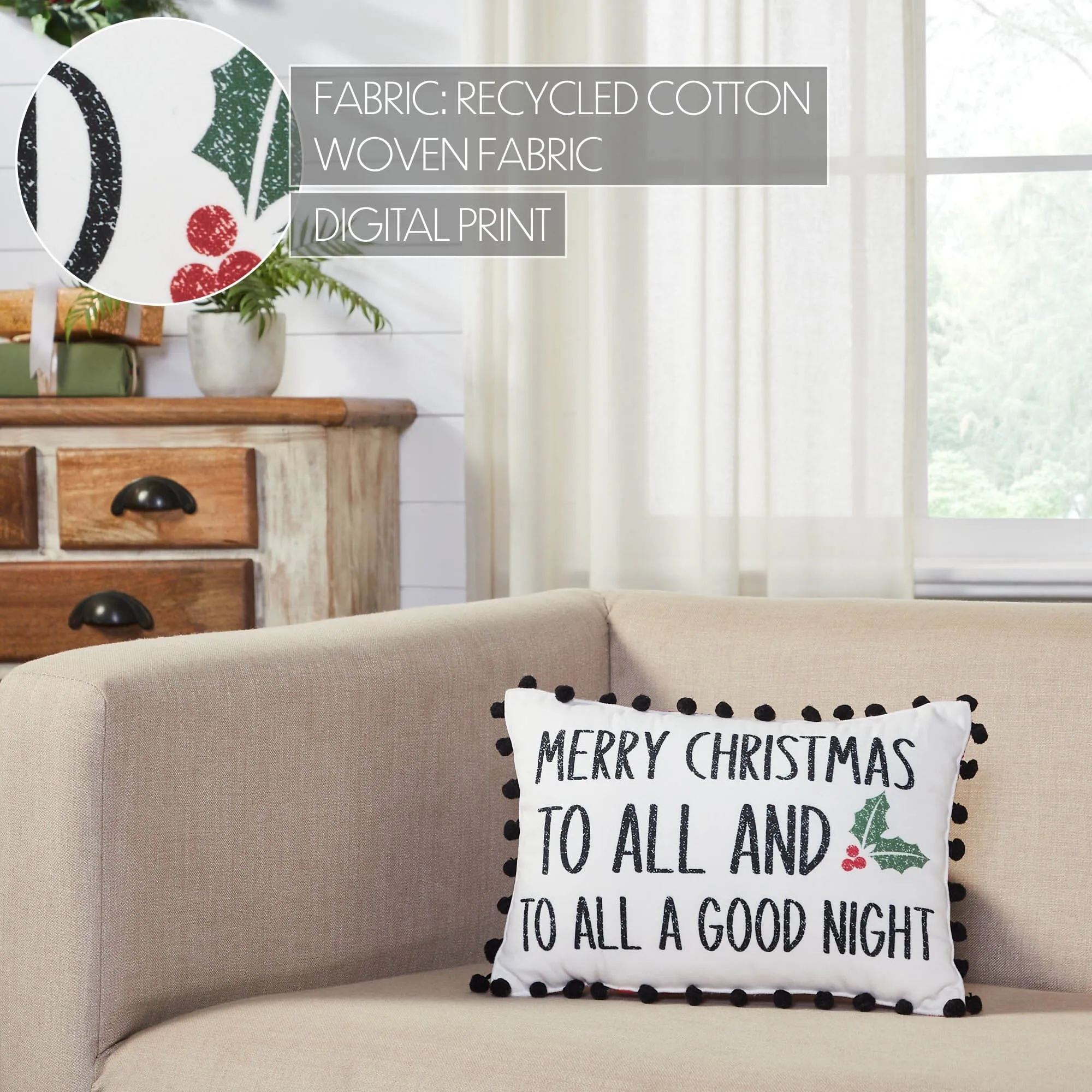 Annie Red Buffalo Check "To All A Good Night" Pillow 9.5x14"